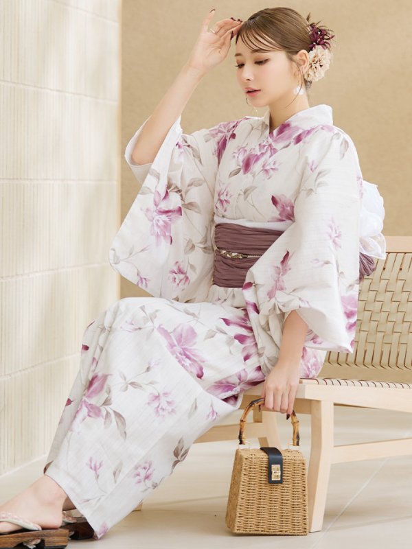 画像9: 【即日発送】パープルピンクフラワー浴衣【浴衣３点セット 浴衣/帯/下駄】[YMT]