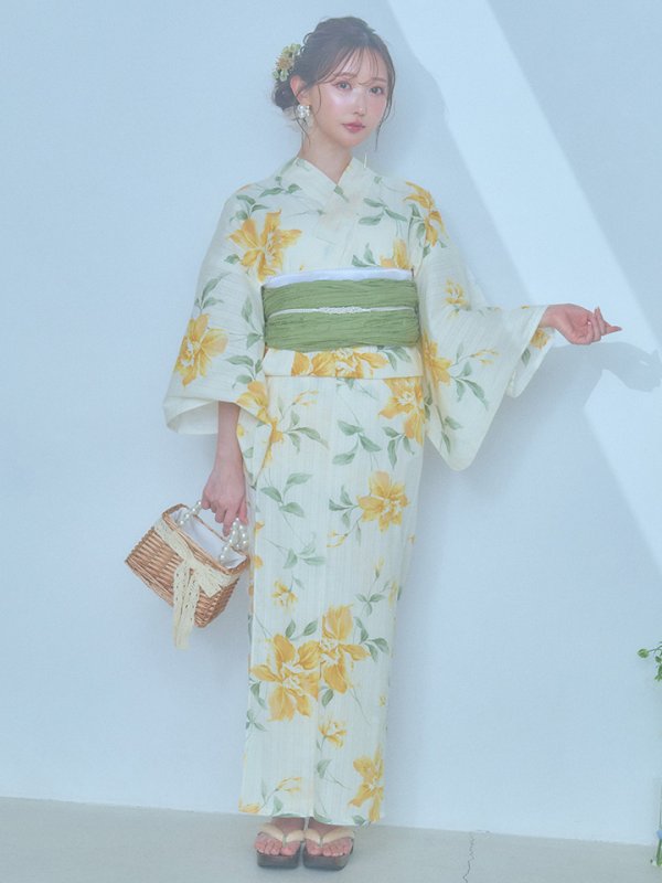 画像4: 【即日発送！】レモンフラワー浴衣【浴衣３点セット 浴衣/帯/下駄】[YMT]
