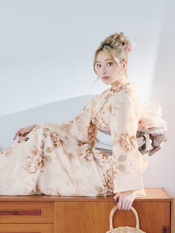 画像10: 【即日発送】リッチベージュダリア浴衣【浴衣３点セット 浴衣/帯/下駄】[YMT]