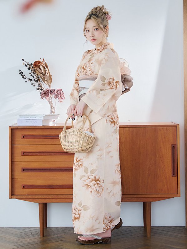 画像3: 【即日発送】リッチベージュダリア浴衣【浴衣３点セット 浴衣/帯/下駄】[YMT]