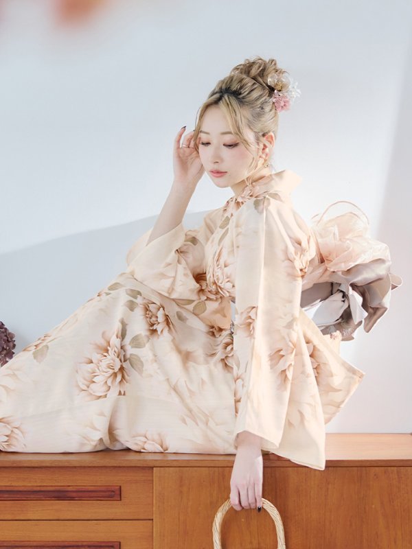 画像5: 【即日発送】リッチベージュダリア浴衣【浴衣３点セット 浴衣/帯/下駄】[YMT]