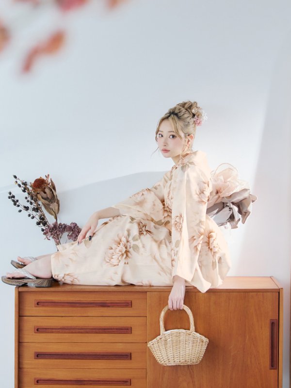 画像7: 【即日発送】リッチベージュダリア浴衣【浴衣３点セット 浴衣/帯/下駄】[YMT]