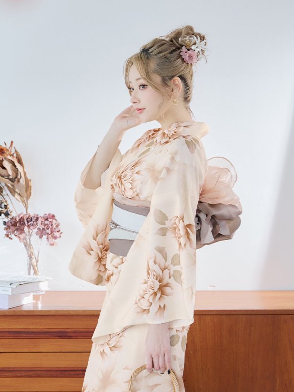 画像8: 【即日発送】リッチベージュダリア浴衣【浴衣３点セット 浴衣/帯/下駄】[YMT]