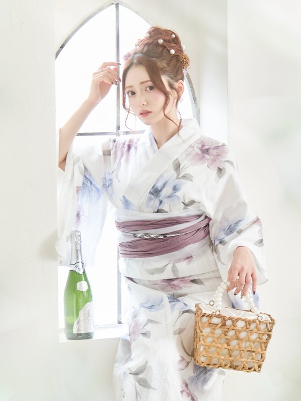 画像8: 【即日発送！】ホワイト×アイシーフラワー浴衣【浴衣３点セット 浴衣/帯/下駄】[YMT]