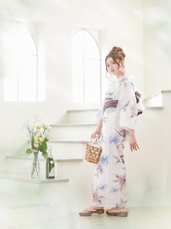 画像12: 【即日発送！】ホワイト×アイシーフラワー浴衣【浴衣３点セット 浴衣/帯/下駄】[YMT]
