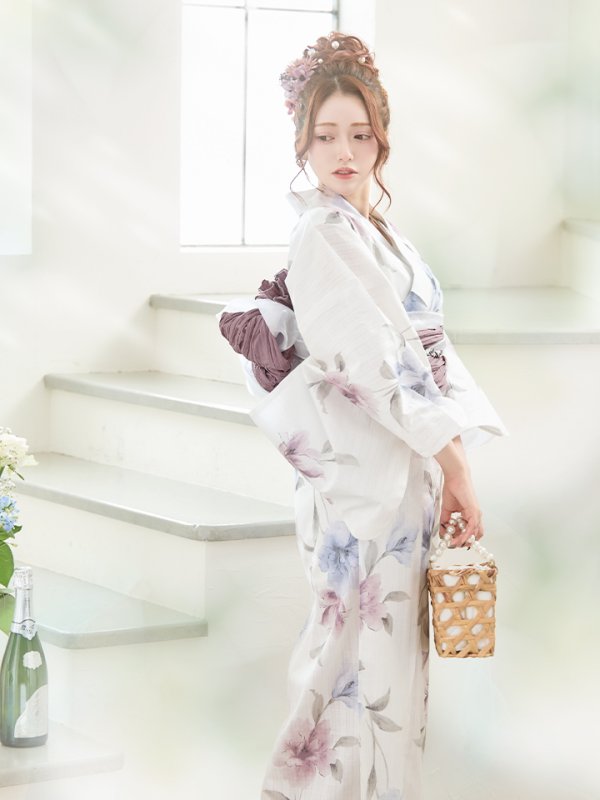 画像10: 【即日発送！】ホワイト×アイシーフラワー浴衣【浴衣３点セット 浴衣/帯/下駄】[YMT]