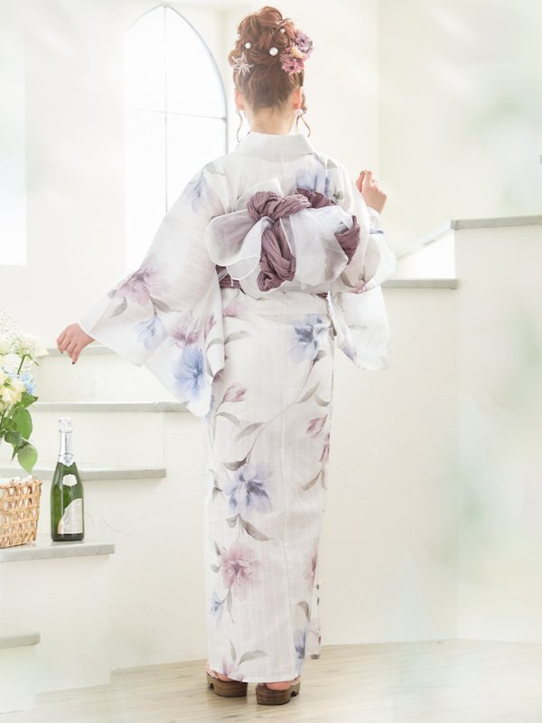 画像18: 【即日発送！】ホワイト×アイシーフラワー浴衣【浴衣３点セット 浴衣/帯/下駄】[YMT]