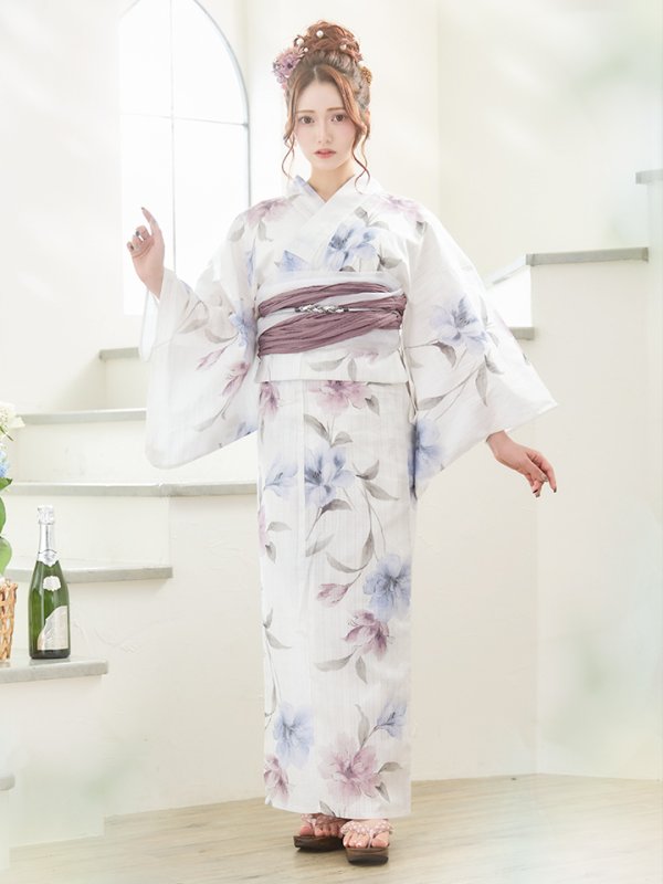 画像15: 【即日発送！】ホワイト×アイシーフラワー浴衣【浴衣３点セット 浴衣/帯/下駄】[YMT]