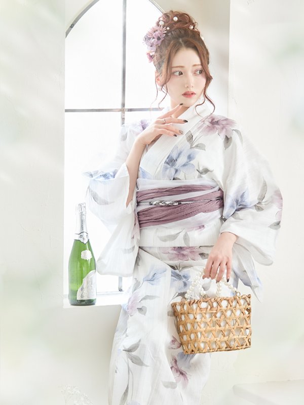 画像9: 【即日発送！】ホワイト×アイシーフラワー浴衣【浴衣３点セット 浴衣/帯/下駄】[YMT]