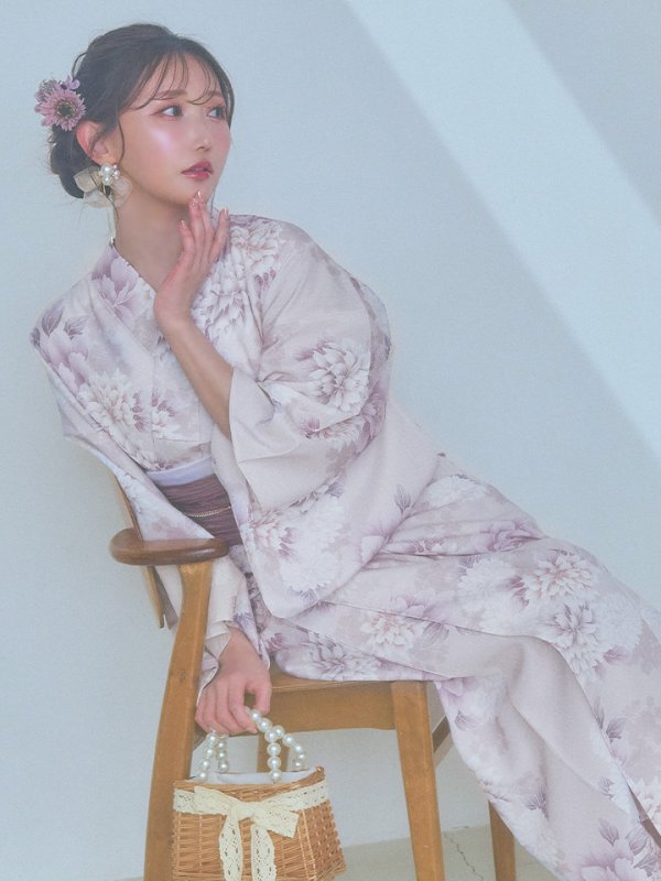 画像13: 【即日発送】くすみカラー×パープルダリア浴衣【浴衣３点セット 浴衣/帯/下駄】[YMT]