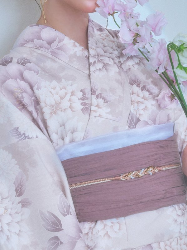 画像15: 【即日発送】くすみカラー×パープルダリア浴衣【浴衣３点セット 浴衣/帯/下駄】[YMT]