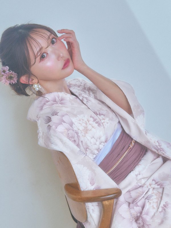 画像7: 【即日発送】くすみカラー×パープルダリア浴衣【浴衣３点セット 浴衣/帯/下駄】[YMT]