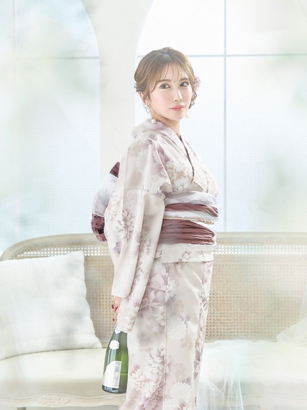 画像10: 【即日発送】くすみカラー×パープルダリア浴衣【浴衣３点セット 浴衣/帯/下駄】[YMT]