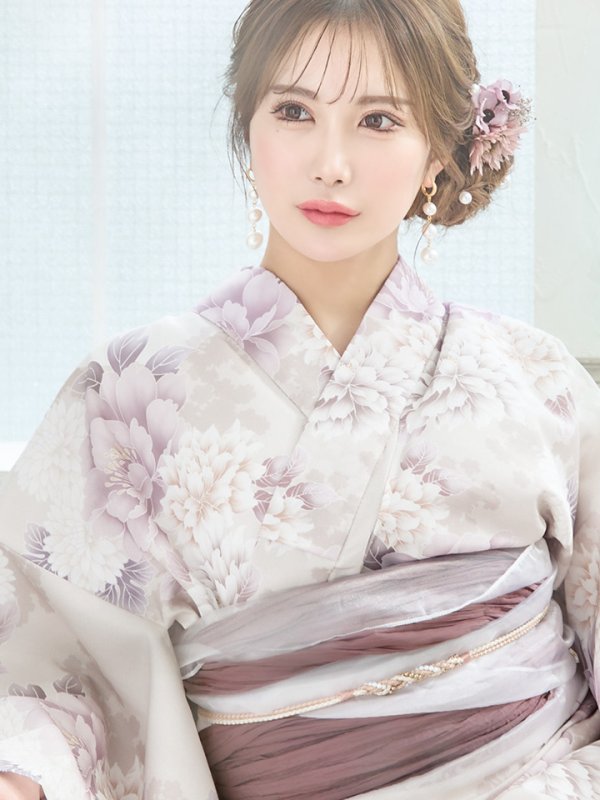 画像18: 【即日発送】くすみカラー×パープルダリア浴衣【浴衣３点セット 浴衣/帯/下駄】[YMT]