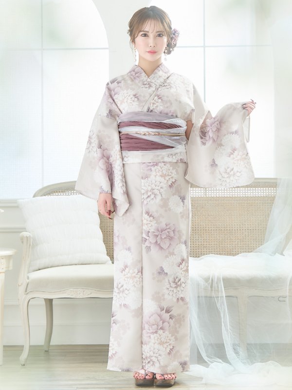 画像7: 【即日発送】くすみカラー×パープルダリア浴衣【浴衣３点セット 浴衣/帯/下駄】[YMT]