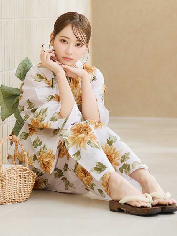 画像10: 【即日発送】水彩向日葵浴衣【浴衣３点セット 浴衣/帯/下駄】[YMT]