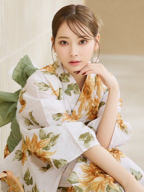 画像12: 【即日発送】水彩向日葵浴衣【浴衣３点セット 浴衣/帯/下駄】[YMT]