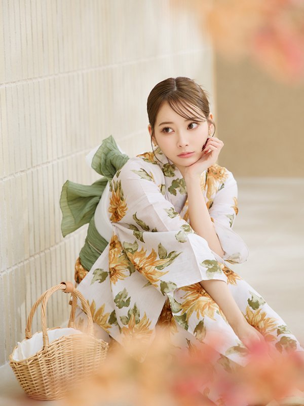 画像3: 【即日発送】水彩向日葵浴衣【浴衣３点セット 浴衣/帯/下駄】[YMT]