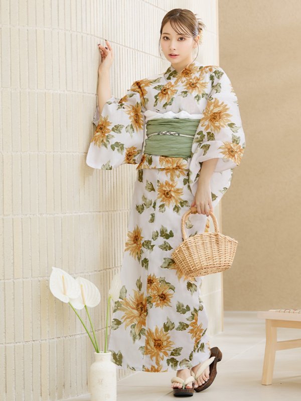 画像4: 【即日発送】水彩向日葵浴衣【浴衣３点セット 浴衣/帯/下駄】[YMT]