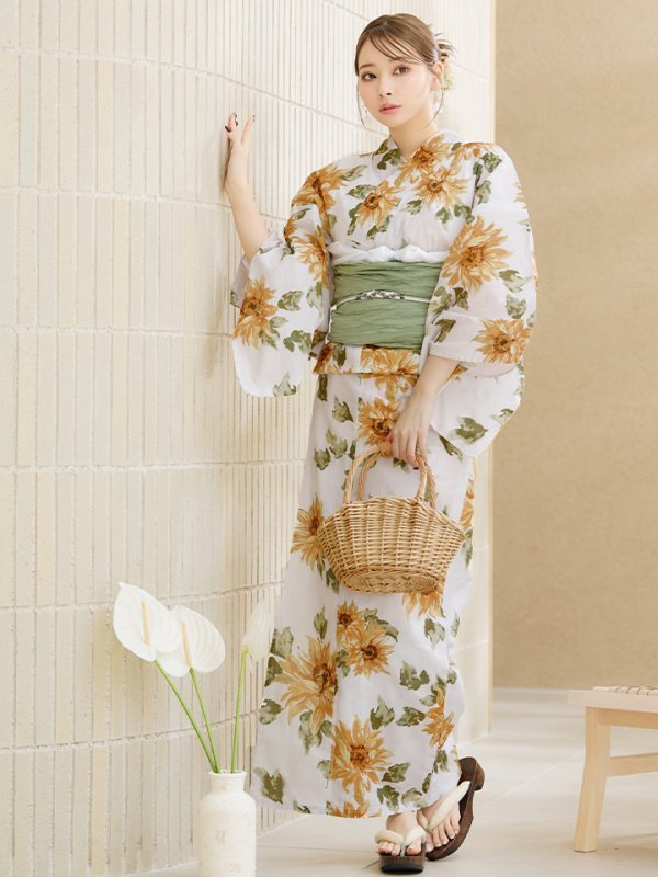 画像6: 【即日発送】水彩向日葵浴衣【浴衣３点セット 浴衣/帯/下駄】[YMT]