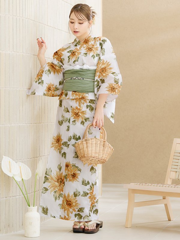 画像7: 【即日発送】水彩向日葵浴衣【浴衣３点セット 浴衣/帯/下駄】[YMT]