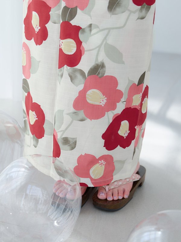 画像18: 【即日発送】古典レトロ椿浴衣【浴衣３点セット 浴衣/帯/下駄】[YMT]