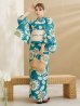 画像4: 【即日発送】アクア地×向日葵のハイカラ浴衣【浴衣３点セット 浴衣/帯/下駄】OBI-siwa-203-wk / HIMO-902-kj-1-BLGR / HEKO-800-sb-5-WH / YA-1025-wk-BL / GETA-01-kj-2-BL/ [YMT]