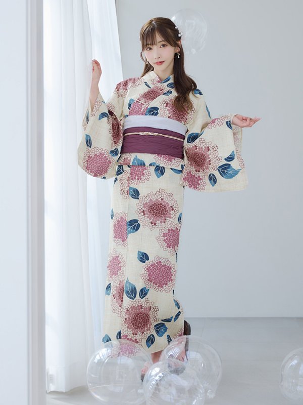 画像12: 【即日発送】はいからピンクの紫陽花浴衣【浴衣３点セット 浴衣/帯/下駄】[YMT]