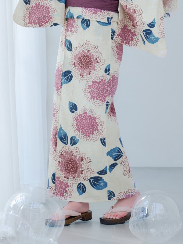 画像15: 【即日発送】はいからピンクの紫陽花浴衣【浴衣３点セット 浴衣/帯/下駄】[YMT]