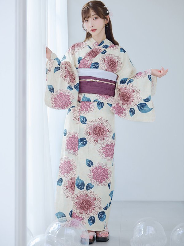 画像4: 【即日発送】はいからピンクの紫陽花浴衣【浴衣３点セット 浴衣/帯/下駄】[YMT]
