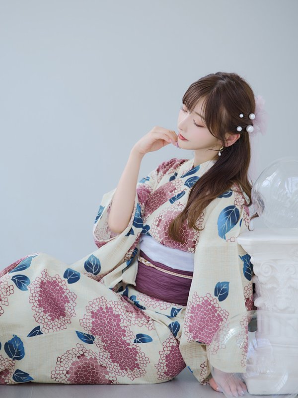 画像6: 【即日発送】はいからピンクの紫陽花浴衣【浴衣３点セット 浴衣/帯/下駄】[YMT]