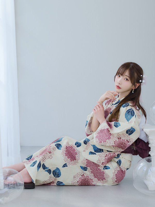 画像8: 【即日発送】はいからピンクの紫陽花浴衣【浴衣３点セット 浴衣/帯/下駄】[YMT]