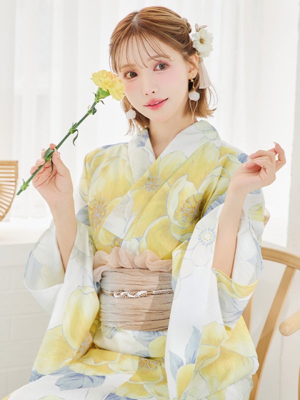 画像36: ヘルシー油彩牡丹浴衣【浴衣３点セット 浴衣/帯/下駄】[YMT]