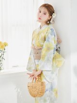 【予約 / 6月下旬発送予定】ヘルシー油彩牡丹浴衣【浴衣３点セット 浴衣/帯/下駄】OBI-g-500-kj-7-GYGE / HIMO-900-yn-7-MOC / HEKO-800-sb-11-MOC / YA-1026-kn-W / GETA-01-kj-5-MOC / [y/YMT]