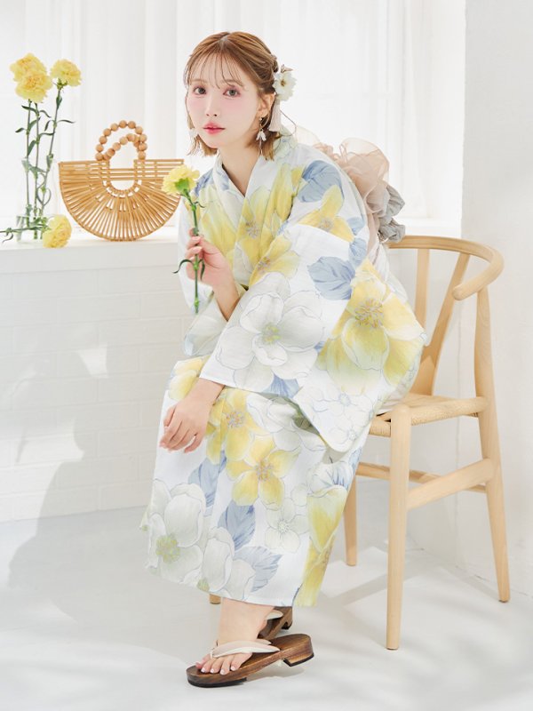 画像30: ヘルシー油彩牡丹浴衣【浴衣３点セット 浴衣/帯/下駄】[YMT]
