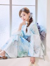 【浴衣セール！】大柄アイシーミントフラワー浴衣【浴衣３点セット 浴衣/帯/下駄】[YMT]