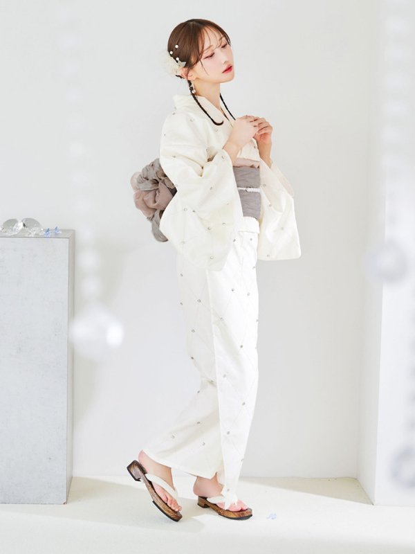 画像38: 【即日発送】アーガイルビジュー浴衣 【浴衣３点セット 浴衣/帯/下駄】[YMT]