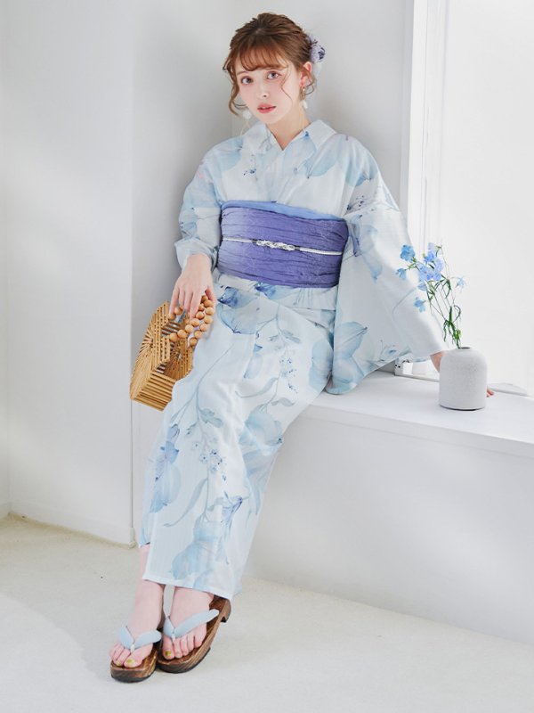画像44: 【即日発送】【浴衣セール！】水彩百合ナチュラルブルー浴衣【浴衣３点セット 浴衣/帯/下駄】[YMT]