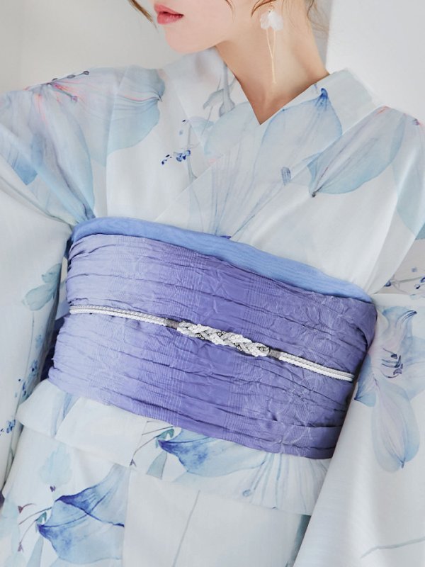 画像18: 【即日発送】【浴衣セール！】水彩百合ナチュラルブルー浴衣【浴衣３点セット 浴衣/帯/下駄】[YMT]