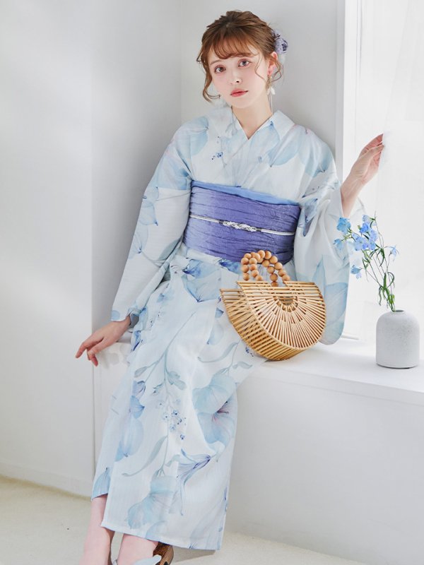 画像3: 【即日発送】【浴衣セール！】水彩百合ナチュラルブルー浴衣【浴衣３点セット 浴衣/帯/下駄】[YMT]