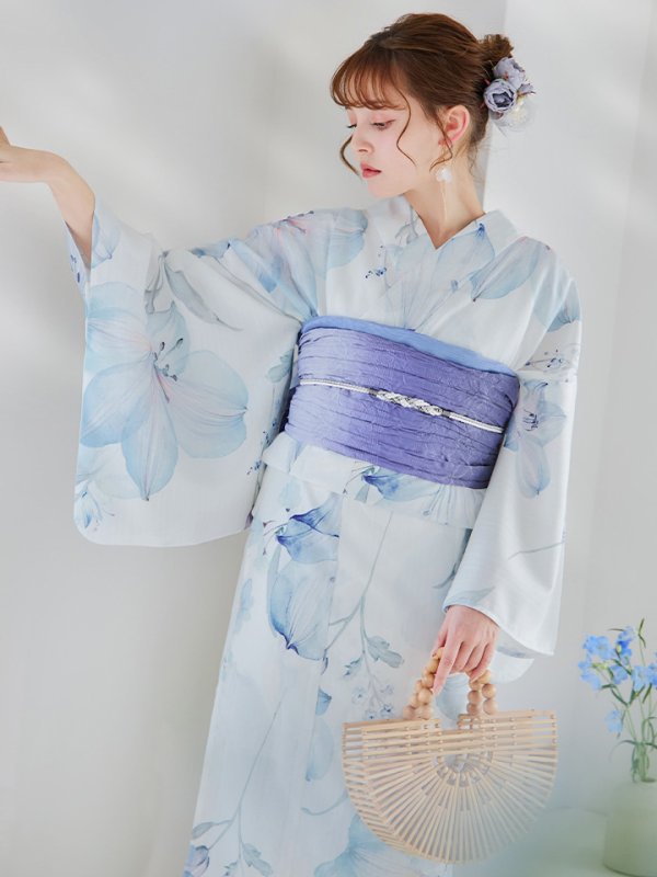 画像42: 【即日発送】【浴衣セール！】水彩百合ナチュラルブルー浴衣【浴衣３点セット 浴衣/帯/下駄】[YMT]