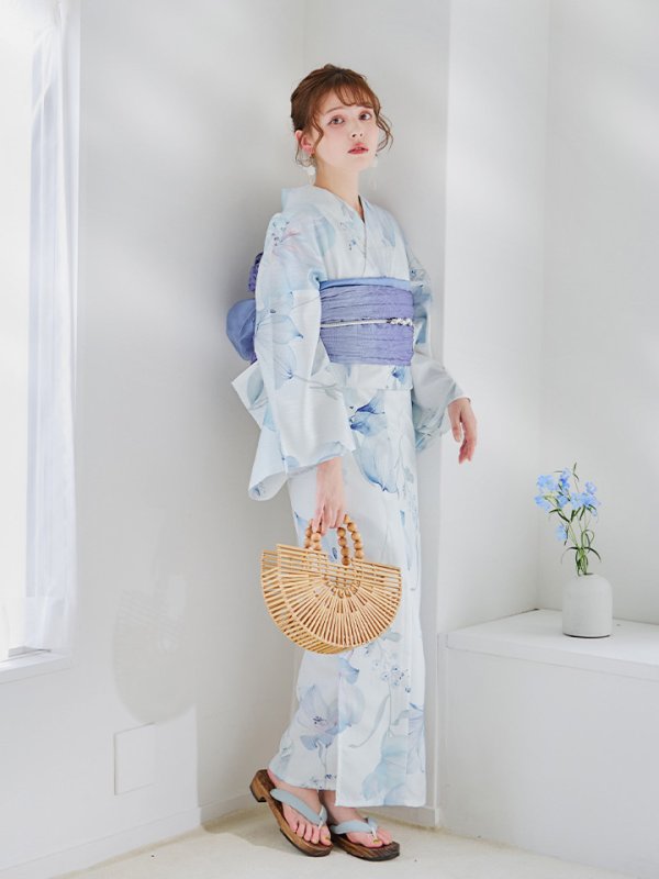 画像45: 【即日発送】【浴衣セール！】水彩百合ナチュラルブルー浴衣【浴衣３点セット 浴衣/帯/下駄】[YMT]