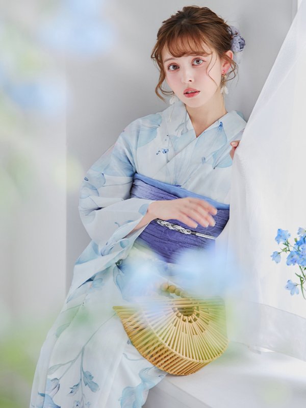 画像39: 【即日発送】【浴衣セール！】水彩百合ナチュラルブルー浴衣【浴衣３点セット 浴衣/帯/下駄】[YMT]