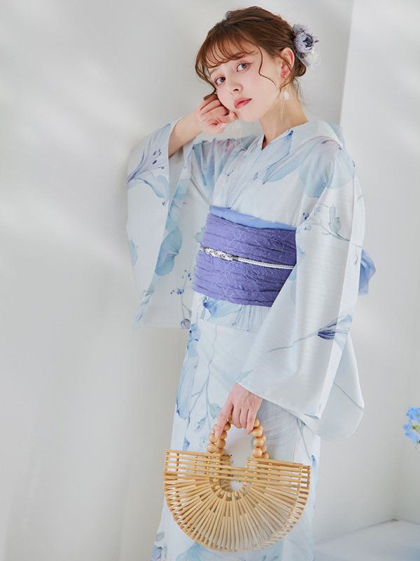 画像40: 【即日発送】【浴衣セール！】水彩百合ナチュラルブルー浴衣【浴衣３点セット 浴衣/帯/下駄】[YMT]