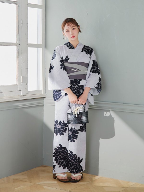 画像10: 【即日発送】モノトーンダリア柄浴衣【浴衣３点セット 浴衣/帯/下駄】[YMT]