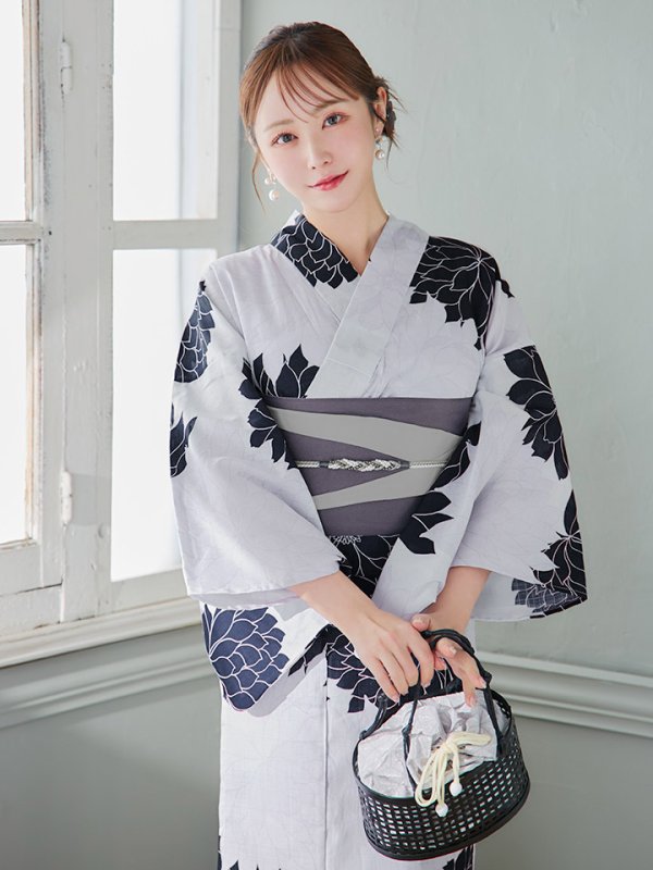画像11: 【即日発送】モノトーンダリア柄浴衣【浴衣３点セット 浴衣/帯/下駄】[YMT]