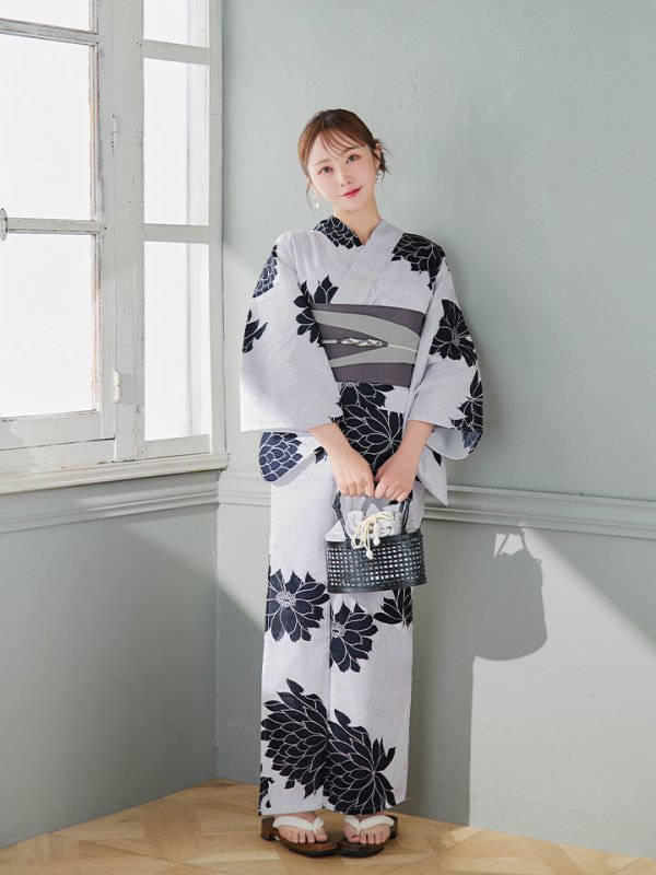 画像15: 【即日発送】モノトーンダリア柄浴衣【浴衣３点セット 浴衣/帯/下駄】[YMT]