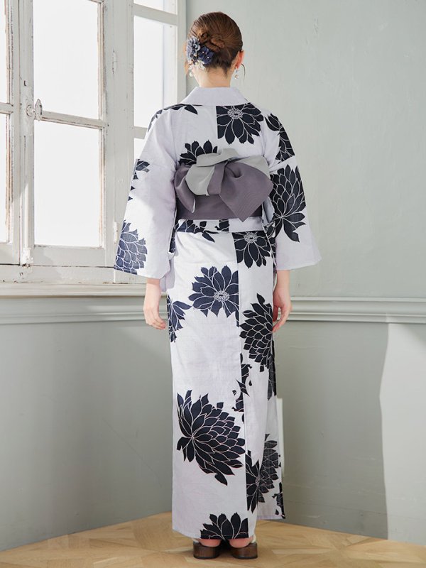 画像16: 【即日発送】モノトーンダリア柄浴衣【浴衣３点セット 浴衣/帯/下駄】[YMT]