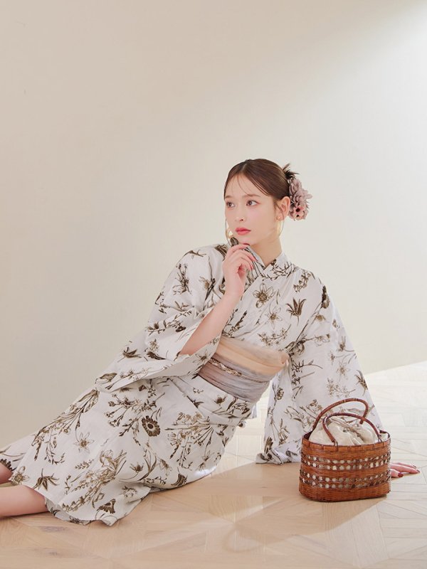 画像10: 【即日発送】アンティーク調ボタニカル浴衣【浴衣３点セット 浴衣/帯/下駄】[YMT]
