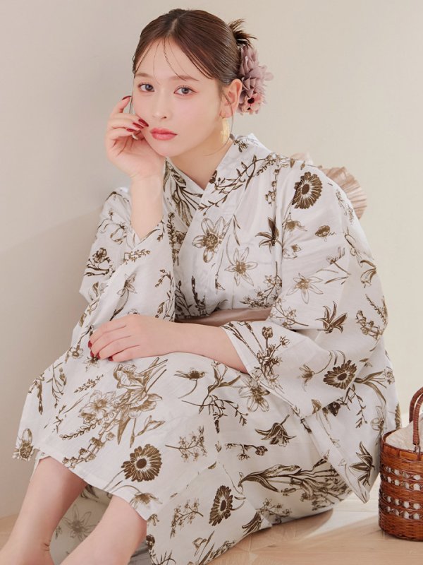 画像11: 【即日発送】アンティーク調ボタニカル浴衣【浴衣３点セット 浴衣/帯/下駄】[YMT]